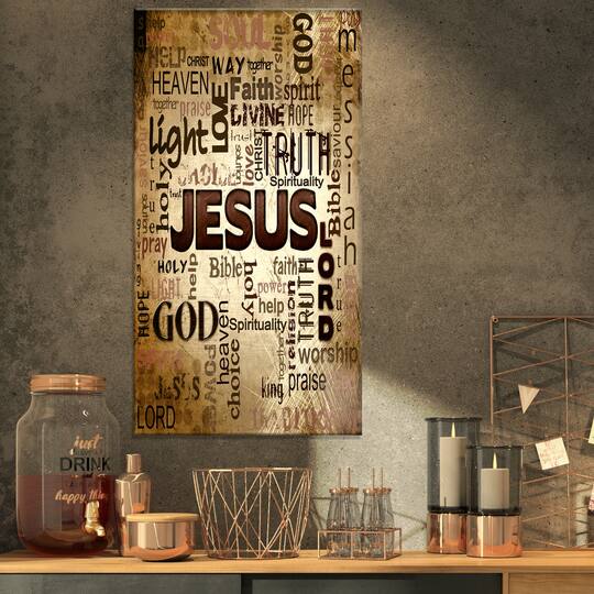 Designart - Jesus' word cloud in grunge background